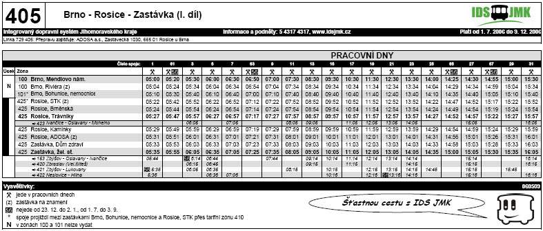 405 - Brno - Rosice - pracovní dny