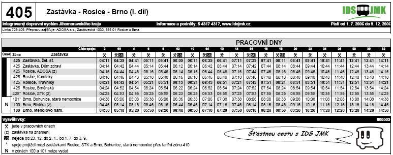 405 - Rosice - Brno - pracovní dny