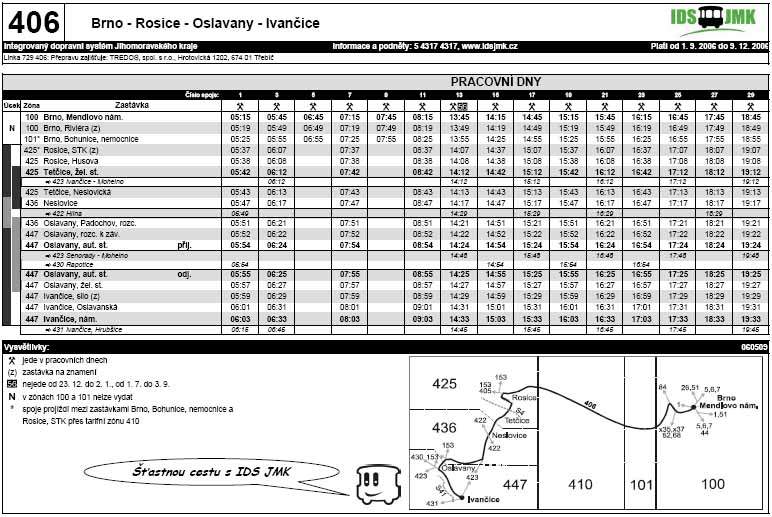 406 - Brno - Ivančice - pracovní dny