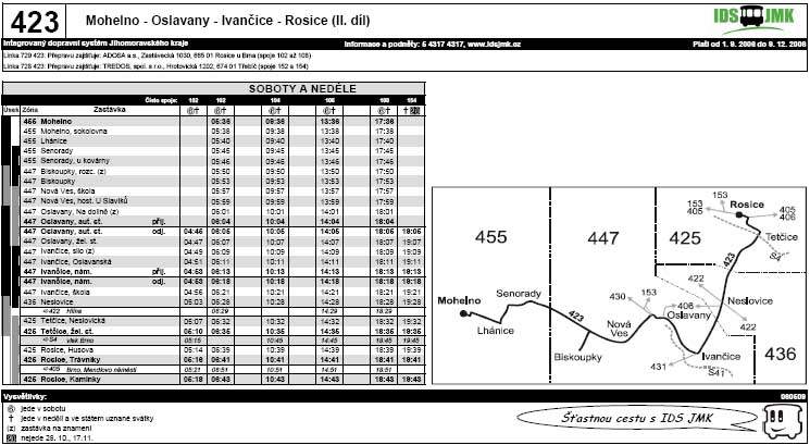 423 - Mohelno - Rosice - sobota, neděle