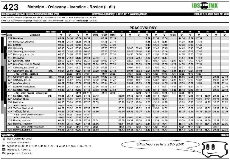 423 - Mohelno - Rosice - pracovní dny