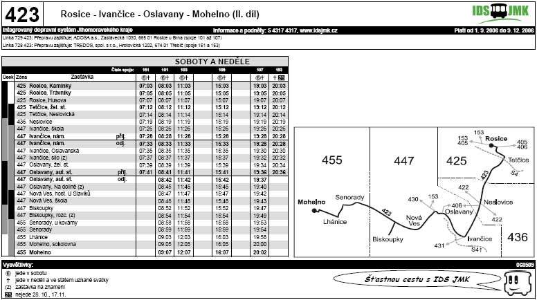 423 - Rosice - Mohelno - sobota, neděle