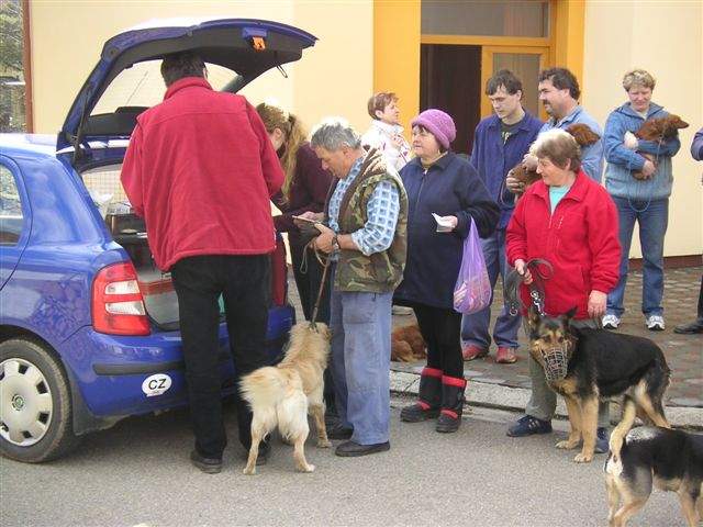 Očkování proběhlo jako obvykle u zadního vchodu obecního úřadu. Zároveň zde obecní úřad vybíral poplatky ze psů. 