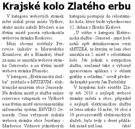 Článek v regionálním čtrnáctideníku ZRCADLO: Článek v regionálním čtrnáctideníku ZRCADLO: