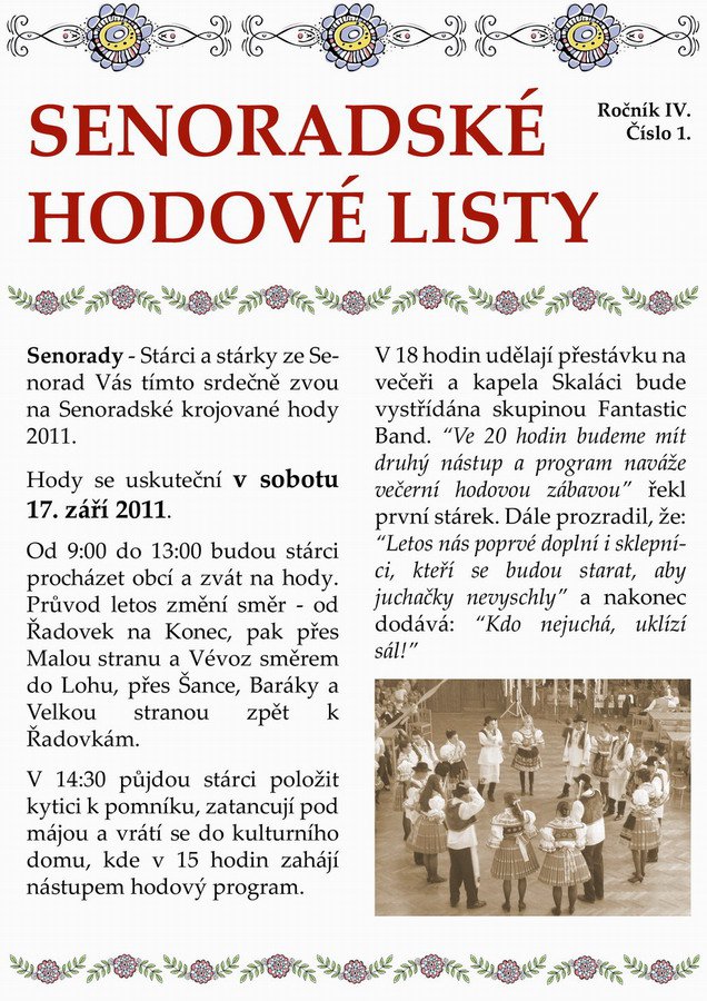 Senoradské hodové listy, IV. ročník, číslo 1.