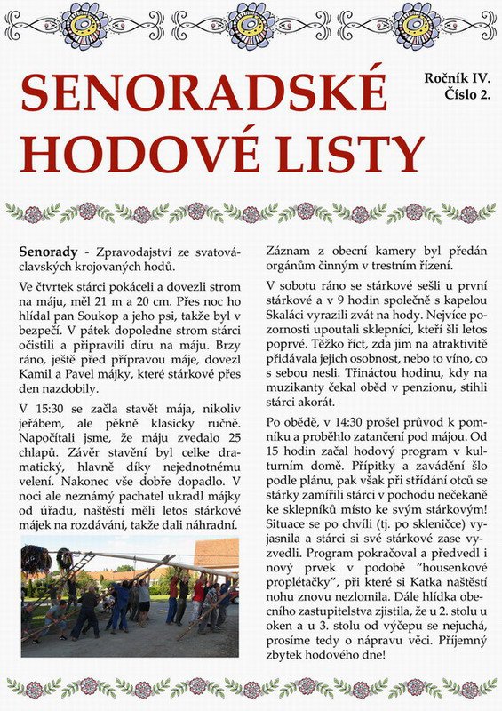 Senoradské hodové listy, IV. ročník, číslo 2.