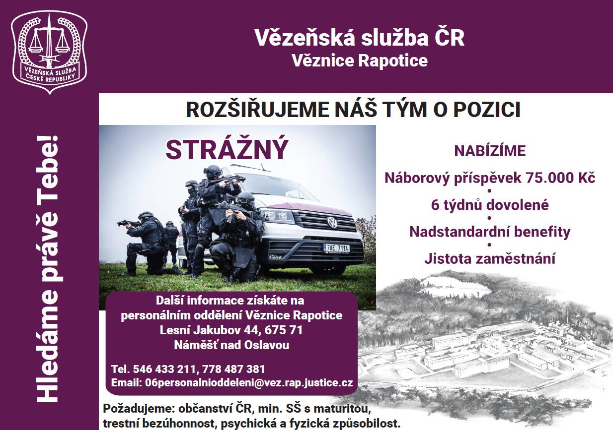 Nabídka pracovní pozice Věznice Rapotice