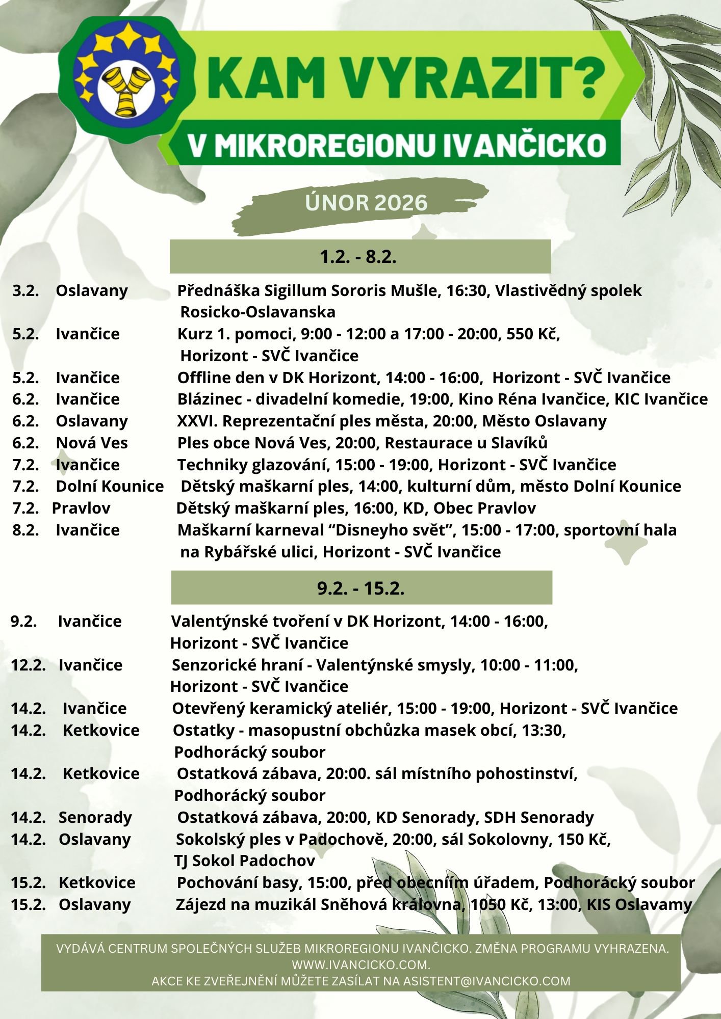 Přehled akcí únor