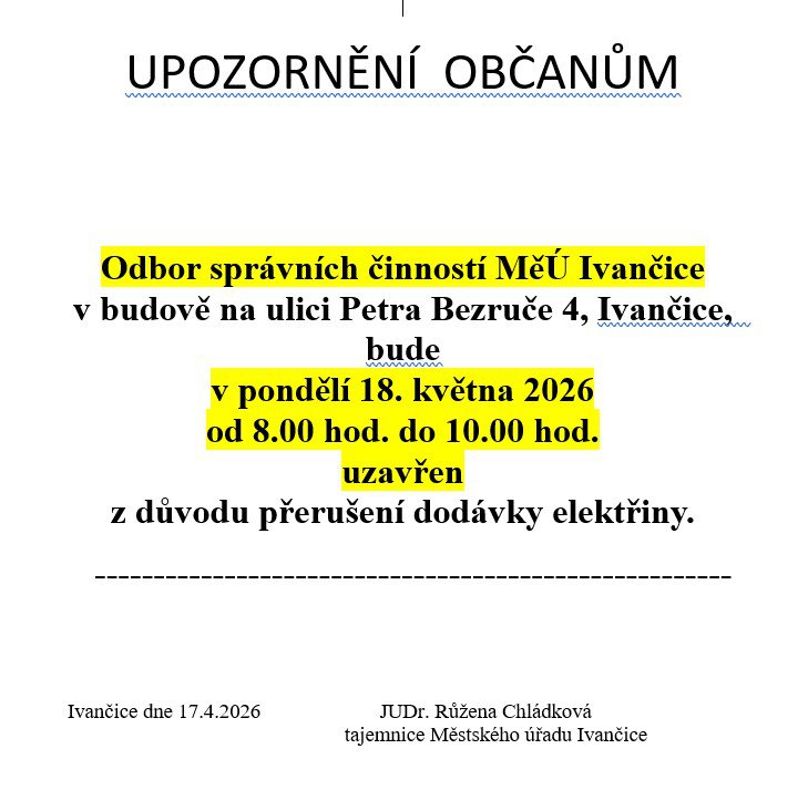 Oznámení MěÚ Ivančice